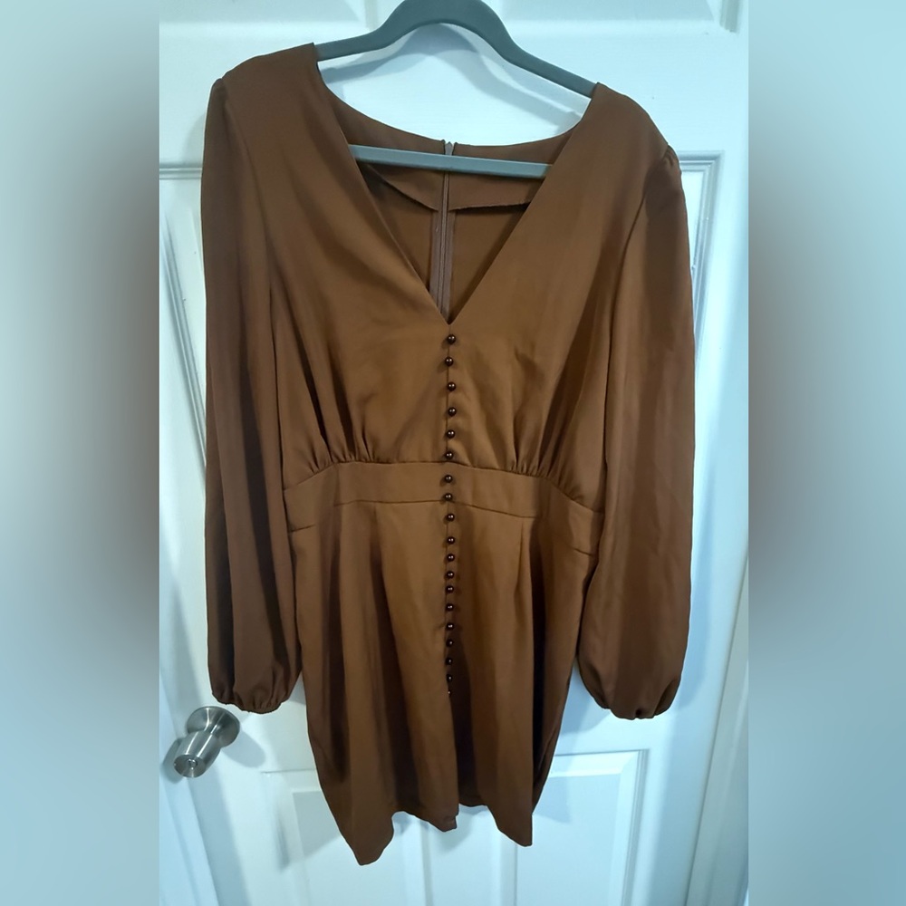 SHEIN Brown V-Neck Buttoned Women's Top